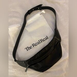 VINCE $275 Salinas belt bag fanny pack, black lambskin leather